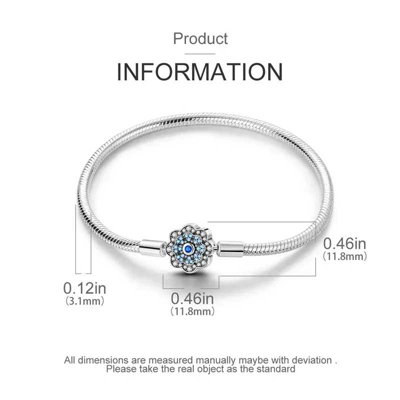 Sterling Silver Blue Flower Clasp Bracelet with Dream Engraving - Image 4