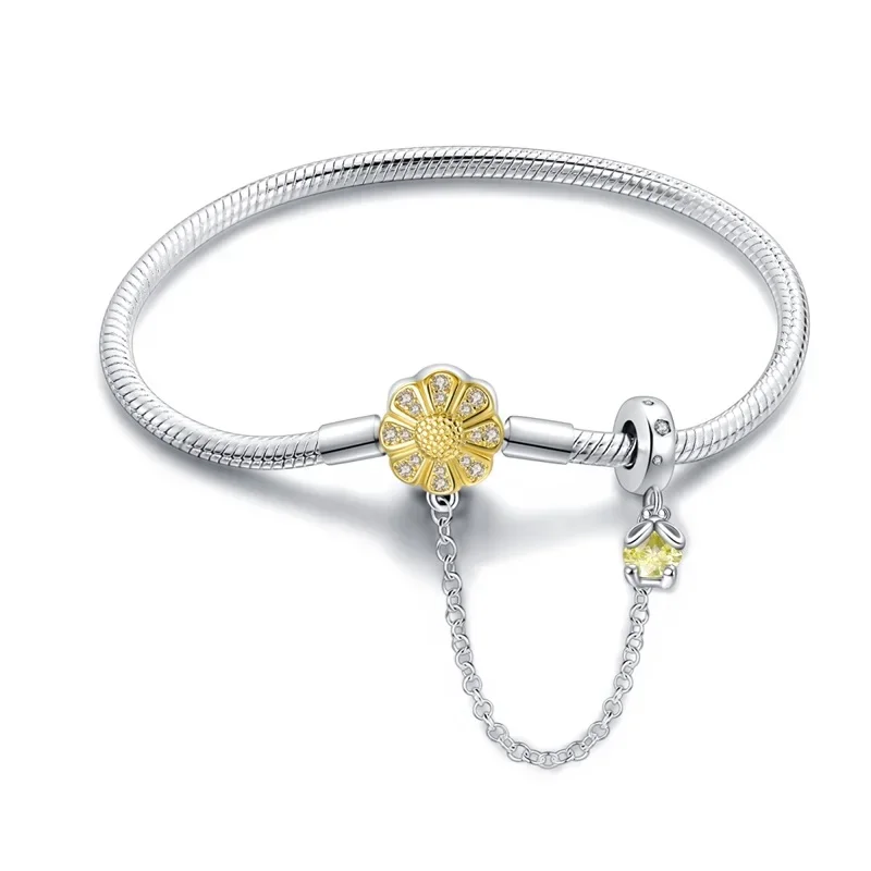 Sterling Silver Daisy Clasp Bracelet with Yellow CZ