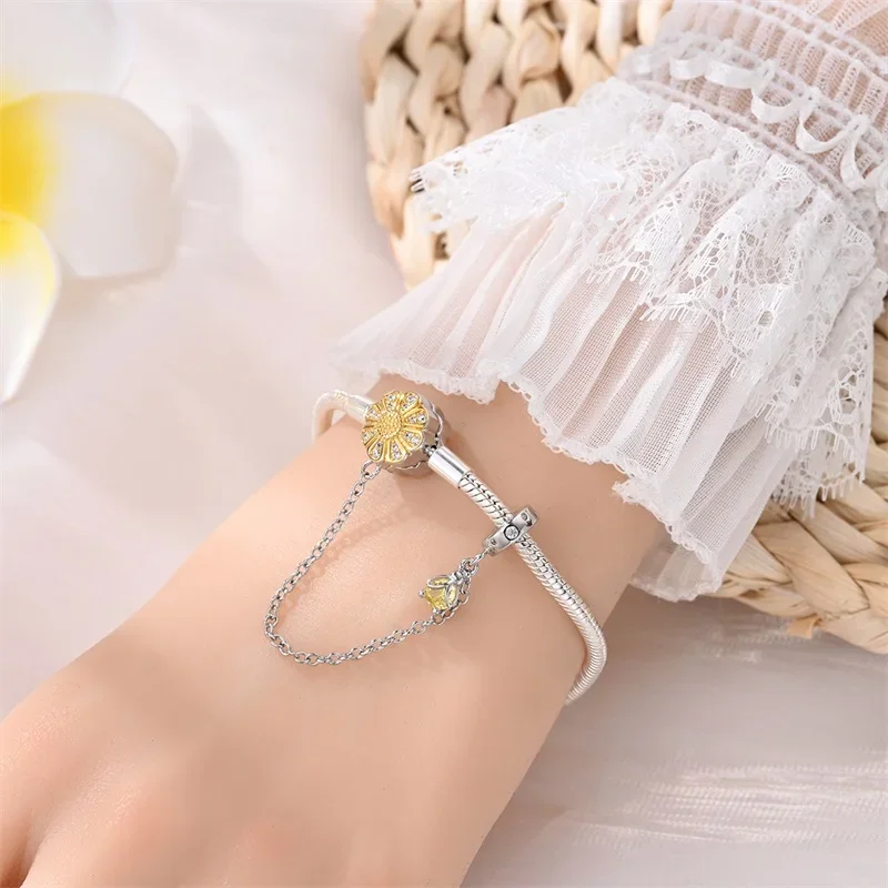 Sterling Silver Daisy Clasp Bracelet with Yellow CZ - Image 2