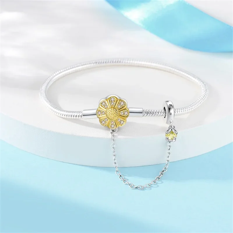 Sterling Silver Daisy Clasp Bracelet with Yellow CZ - Image 3