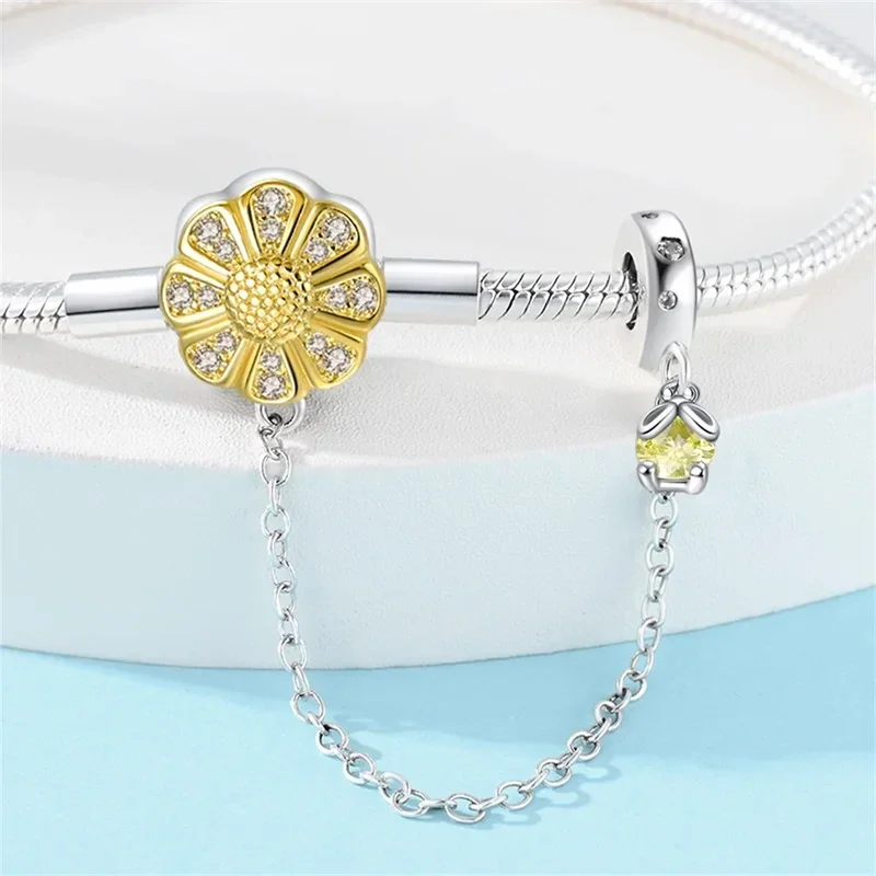 Sterling Silver Daisy Clasp Bracelet with Yellow CZ - Image 4