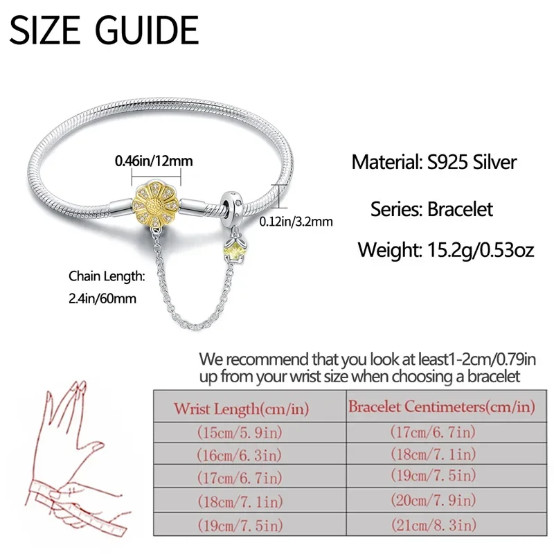 Sterling Silver Daisy Clasp Bracelet with Yellow CZ - Image 5