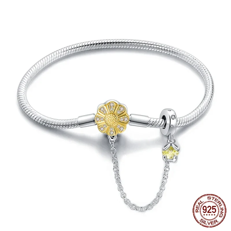 Sterling Silver Daisy Clasp Bracelet with Yellow CZ - Image 6