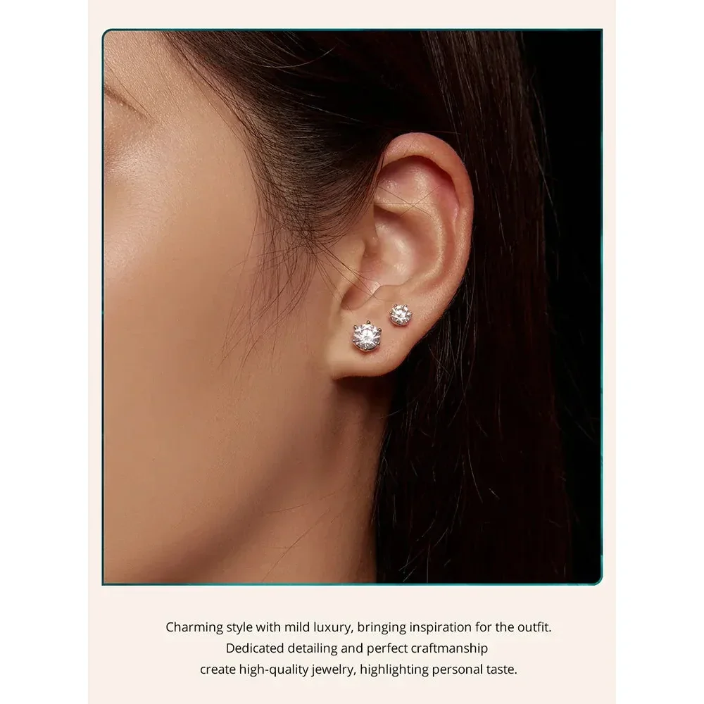 Radiant Moissanite Stud Earrings | D Color Round Cut 925 Silver, Gold Plated - Image 19