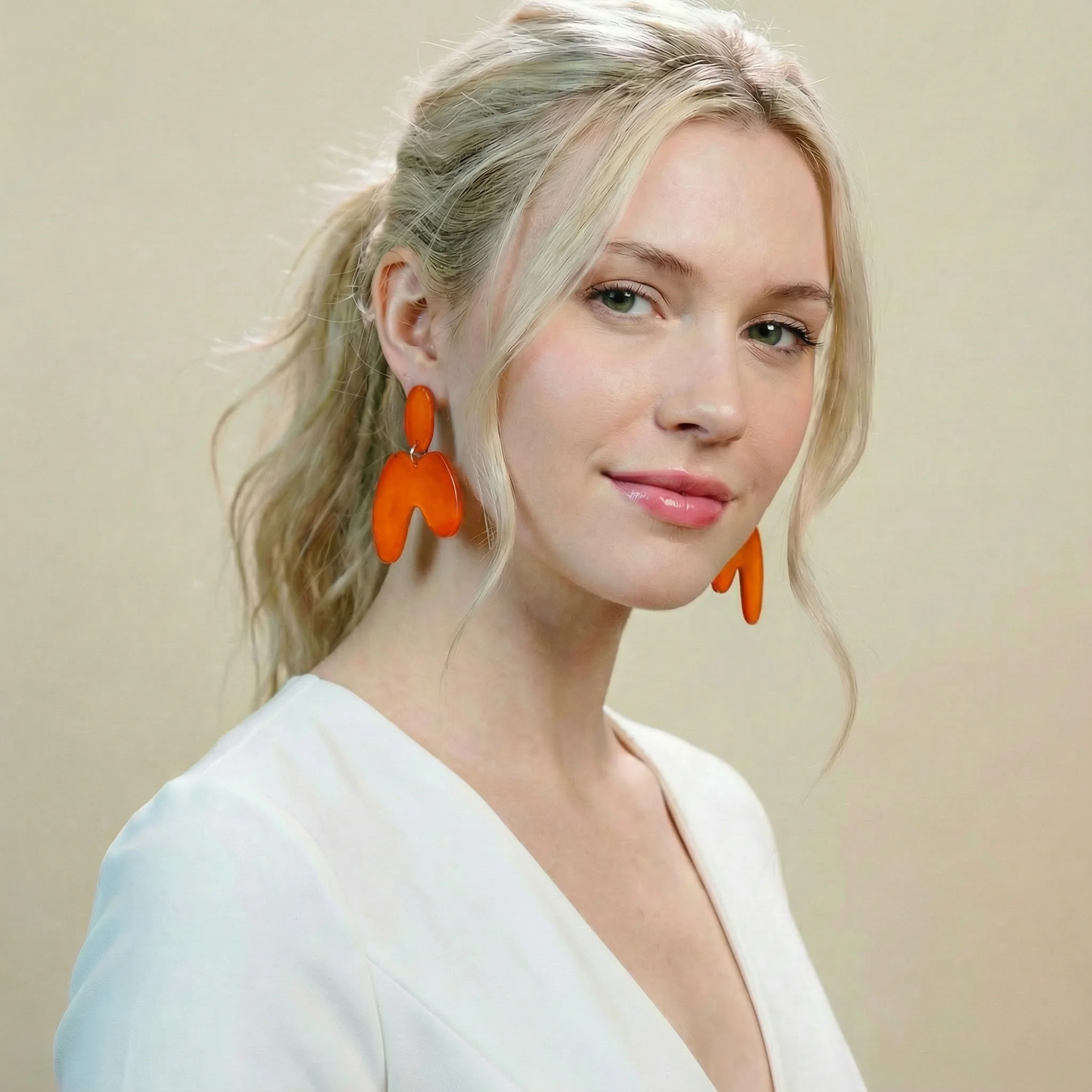 Red Asymmetric Arch Earrings Post or Clip On- "Kate" - Image 2