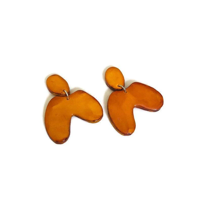 Red Asymmetric Arch Earrings Post or Clip On- "Kate" - Image 6