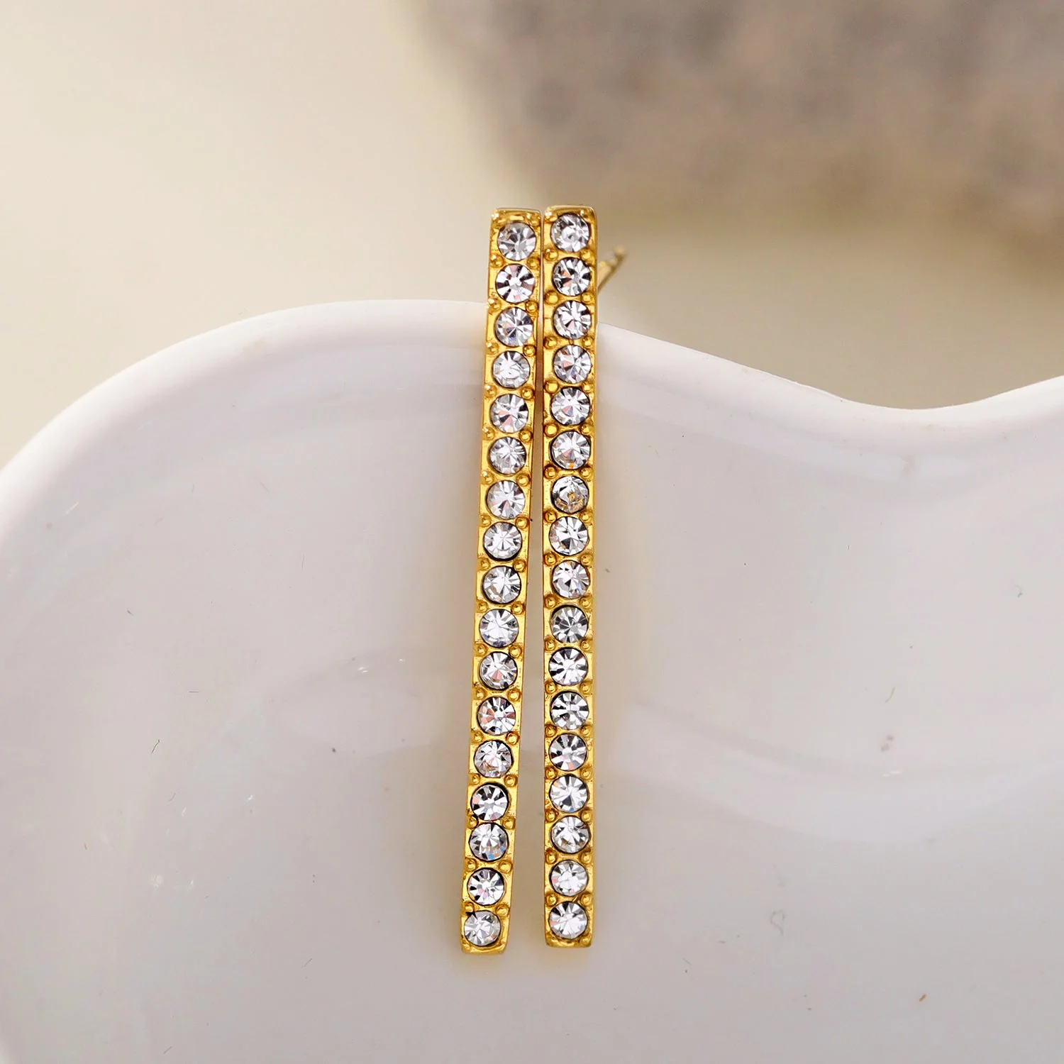 REGINA: Pavé Bar Stud Earrings with Zirconia Gemstones - Image 5