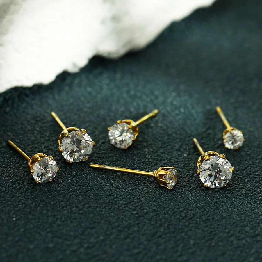 REIGN Gold:  3-Pair Zirconia Earrings Stud Set - Image 4