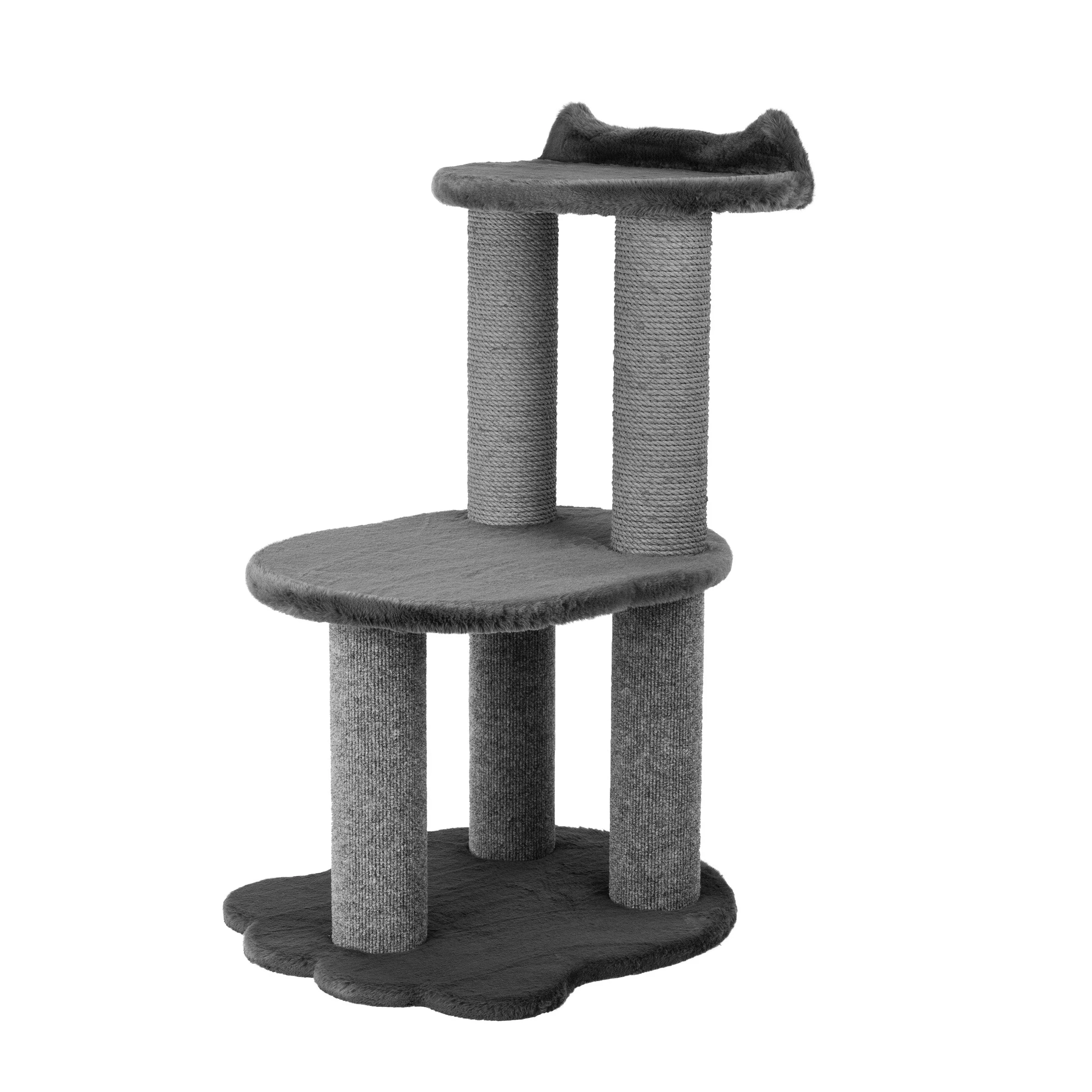 Relaxation - 2-Level Cat Tree - Grey Faux Fur - Image 3