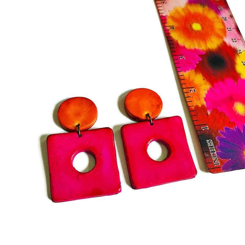 Retro Jewelry Set | Chunky Statement Necklace & Earrings in Neon Pink, Purple & Orange - Image 10