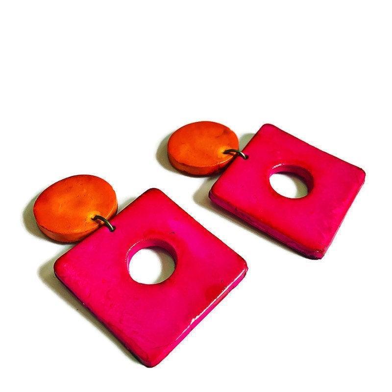 Retro Jewelry Set | Chunky Statement Necklace & Earrings in Neon Pink, Purple & Orange - Image 9