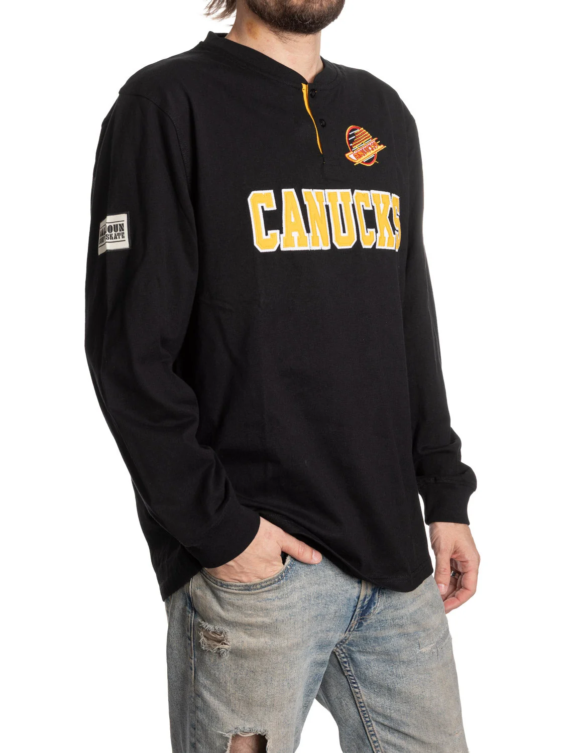 Retro Vancouver Canucks Long Sleeve Henley - Image 5