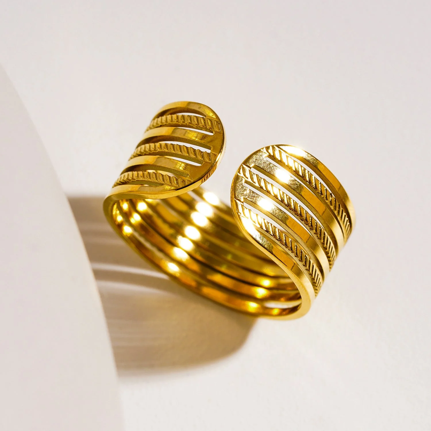 REYNA: Multi Stacked Contrast Textured Ring - Image 2