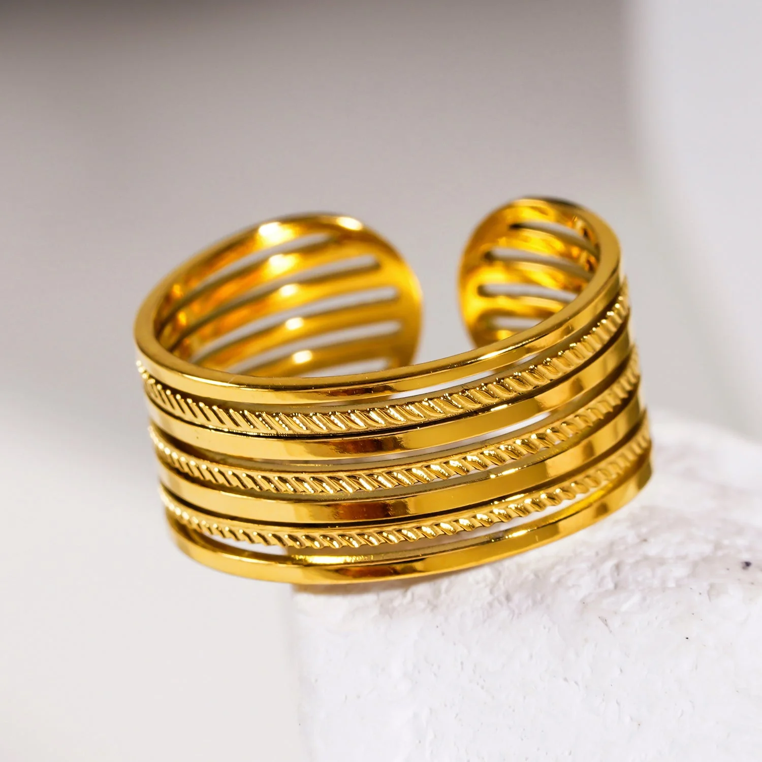 REYNA: Multi Stacked Contrast Textured Ring - Image 3