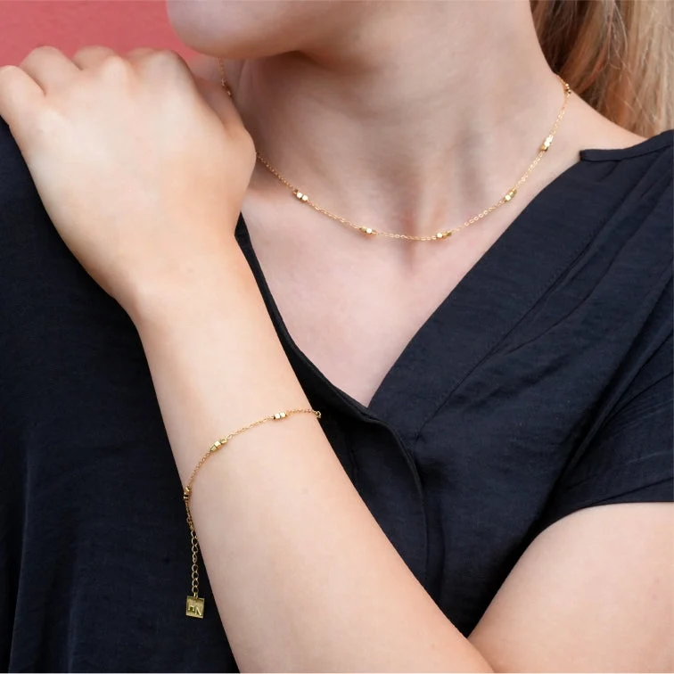 RITIKA: Tiny Square-Beads Dainty Gold Chain Bracelet - Image 2