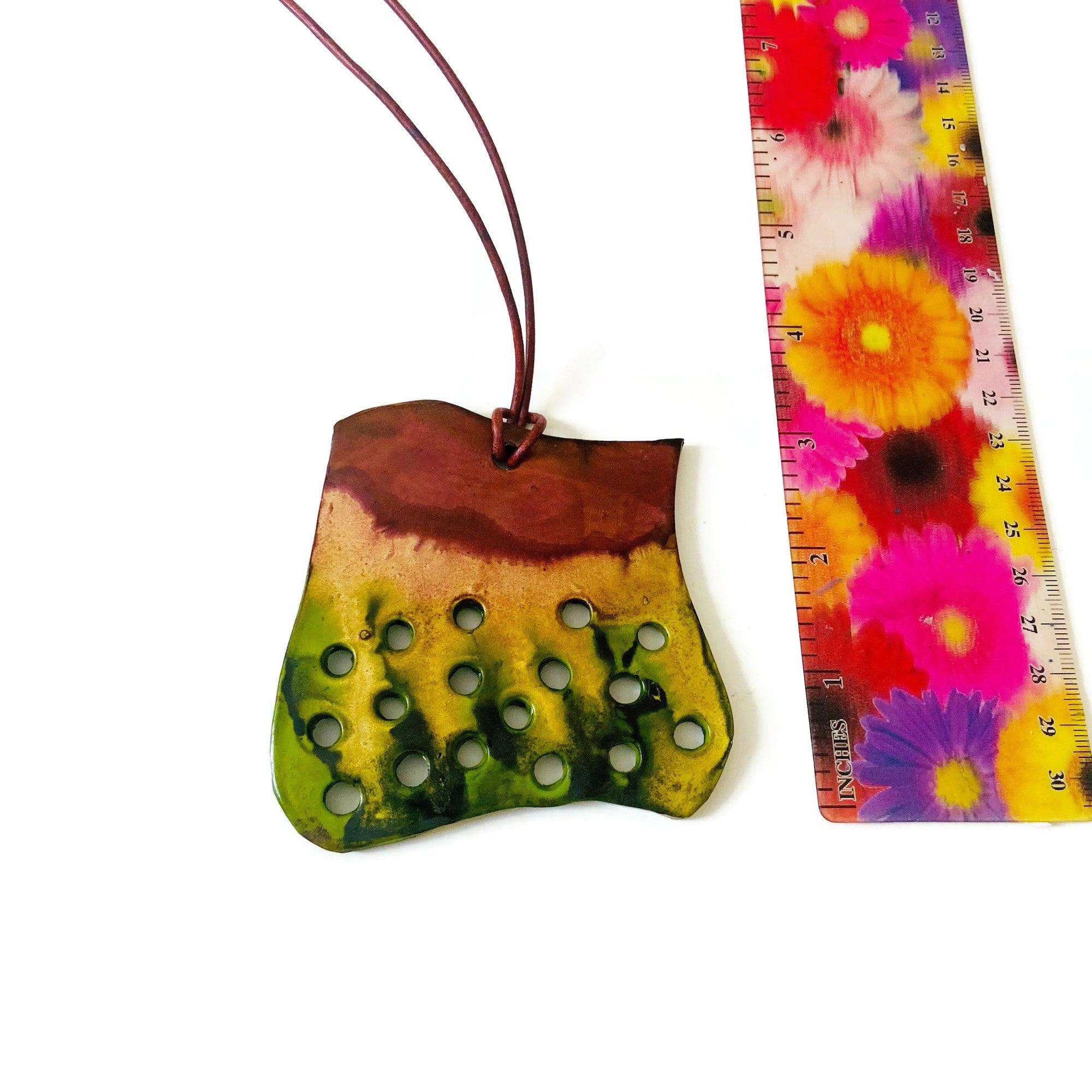 Rustic Chunky Pendant Necklace | Earthy Gold, Chartreuse & Brown Polymer Clay - Image 4