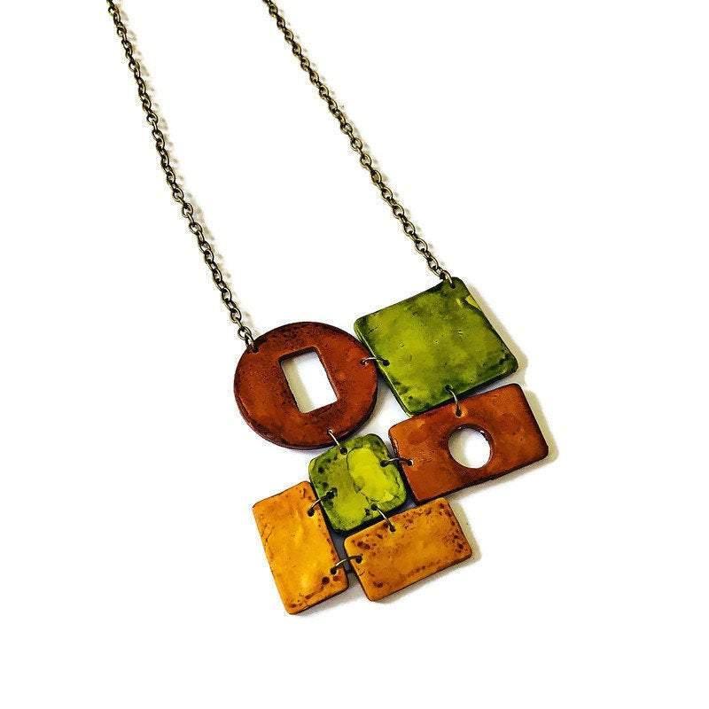 Rustic Geometric Jewelry Set with Statement Necklace & Earrings - Image 3
