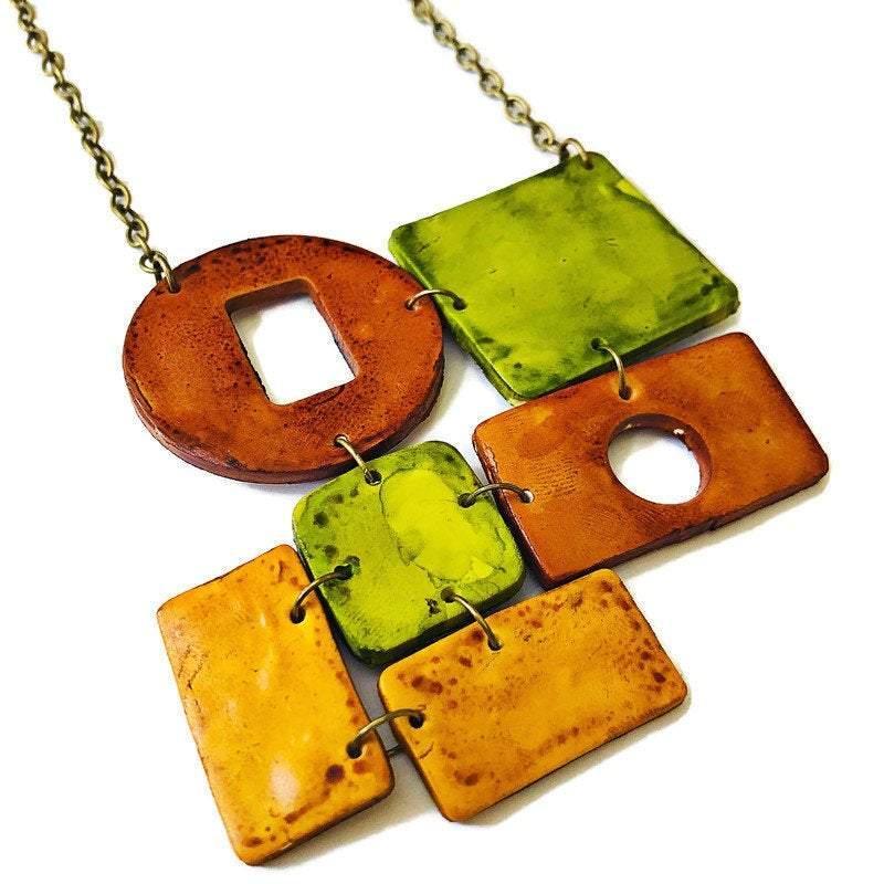 Rustic Geometric Jewelry Set with Statement Necklace & Earrings - Image 4