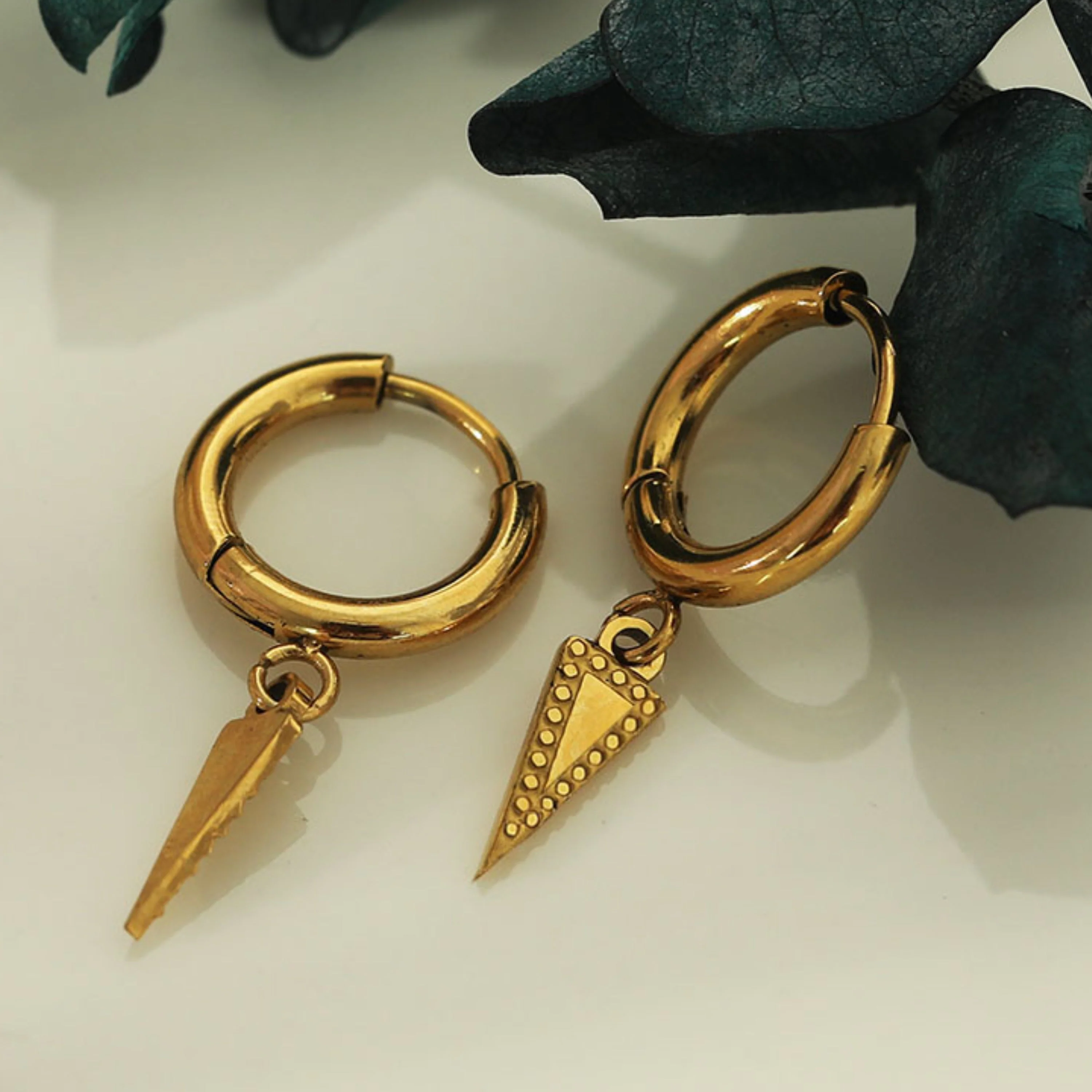 RYLEE Gold: Vintage Inspired Hoop Earrings with a Triangle Charm - Image 4