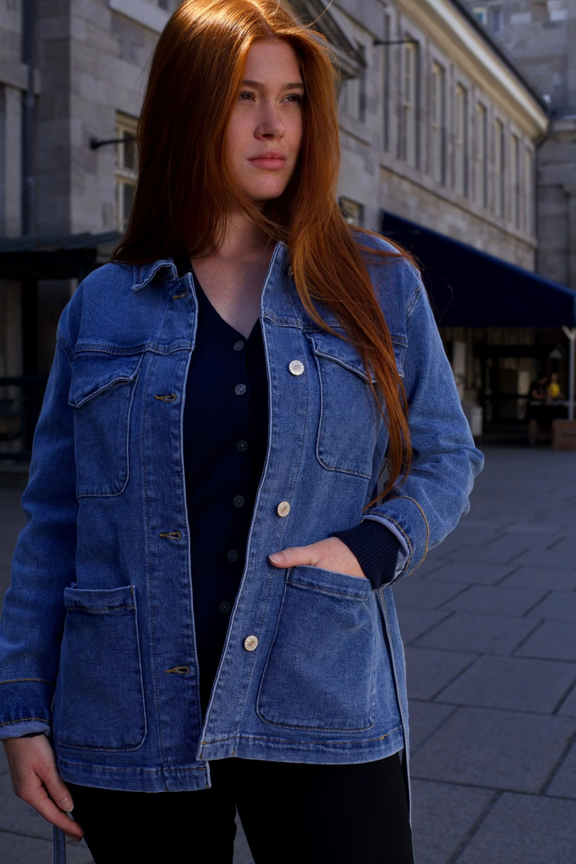 Sabrina Women's Belted Jean Jacquard Jacket With Pockets - Image 4