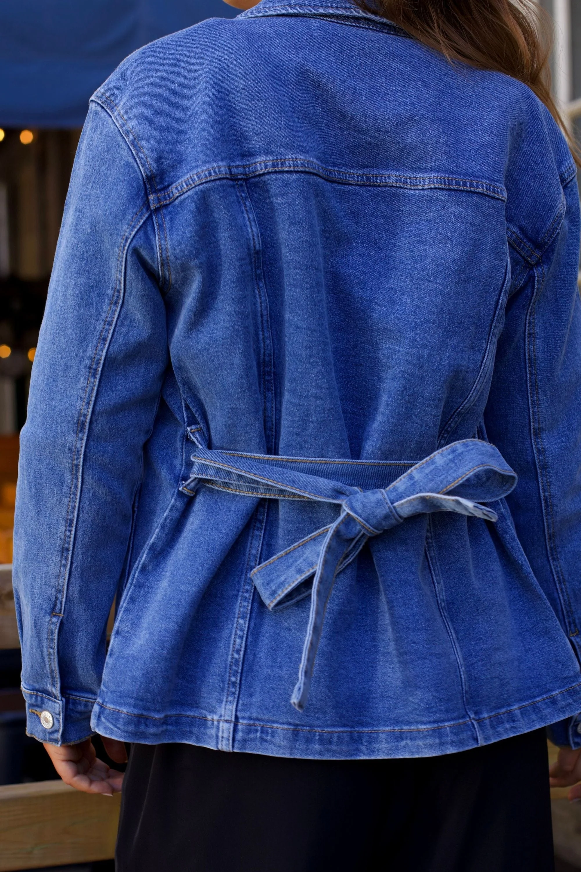 Sabrina Women's Belted Jean Jacquard Jacket With Pockets - Image 7