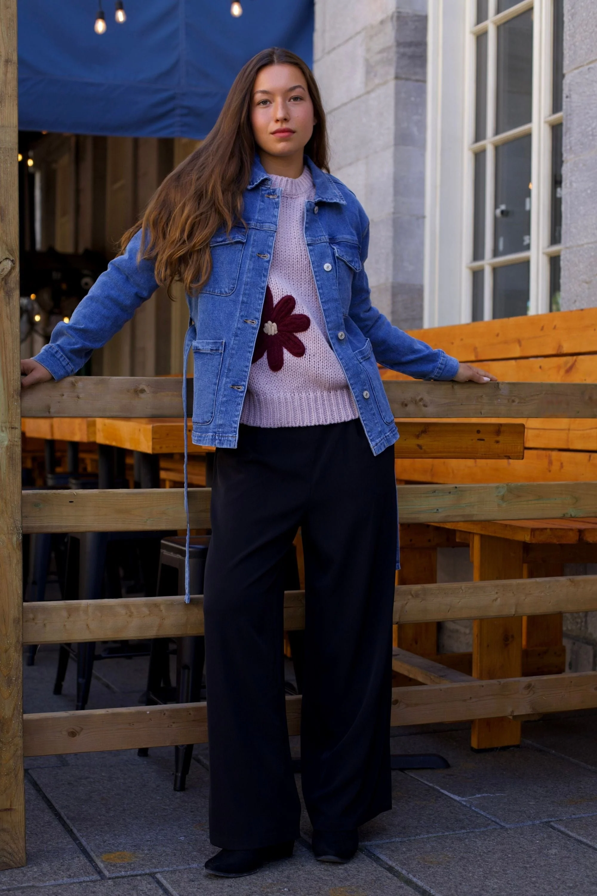 Sabrina Women's Belted Jean Jacquard Jacket With Pockets - Image 8