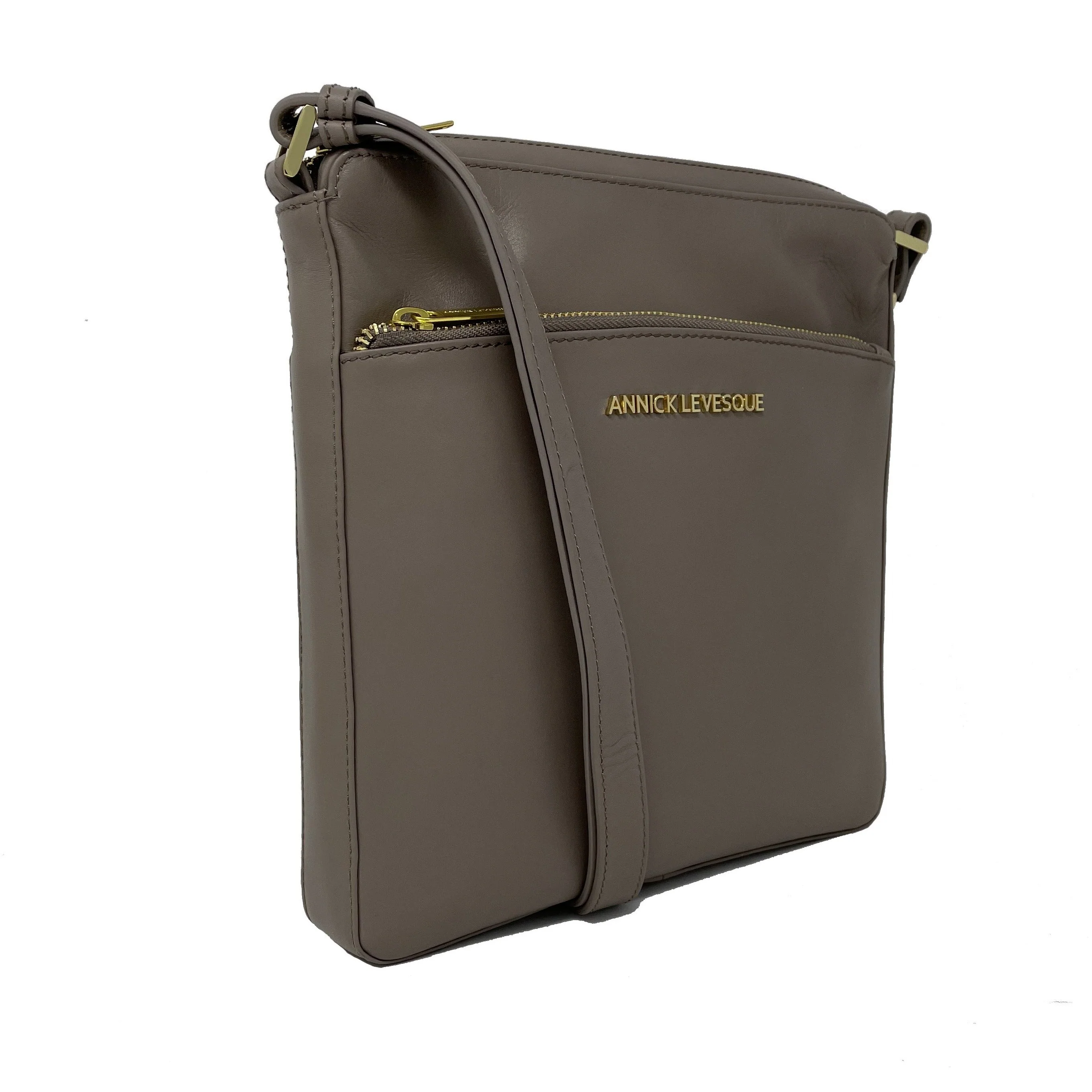 Sac à Bandoulière / Sacoche en cuir véritable Taupe | Gisèle - Image 2