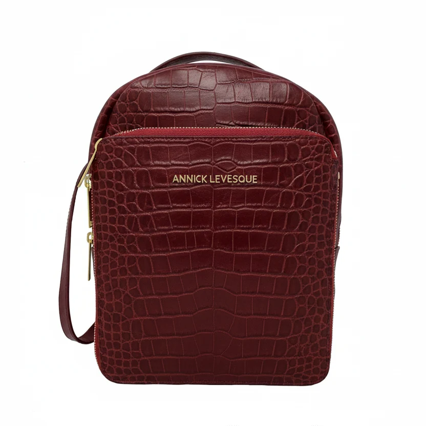 Sac à dos en Cuir Rouge Bordeaux Croco, Alice