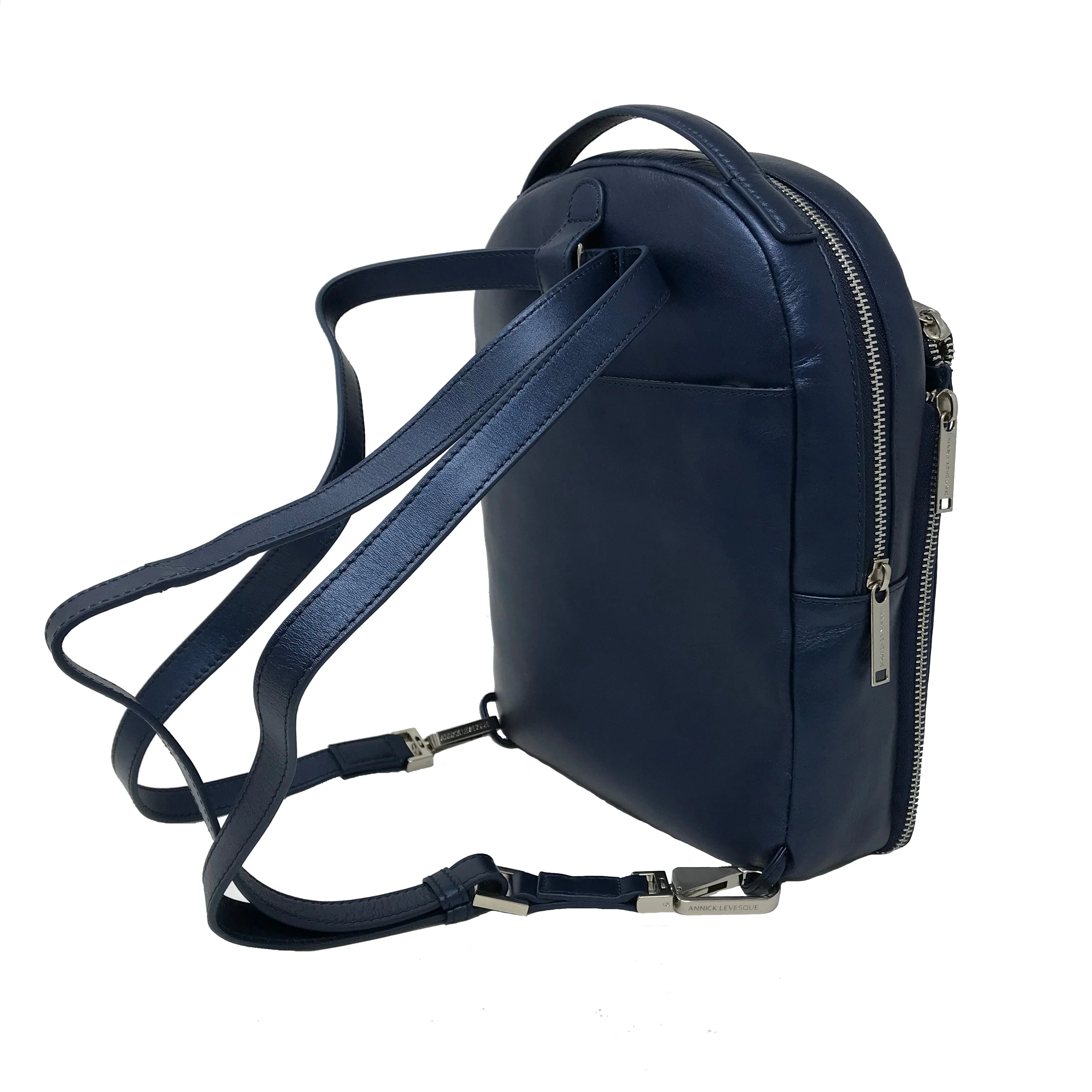 Sac à dos en cuir véritable Alice, Bleu Marine - Image 4