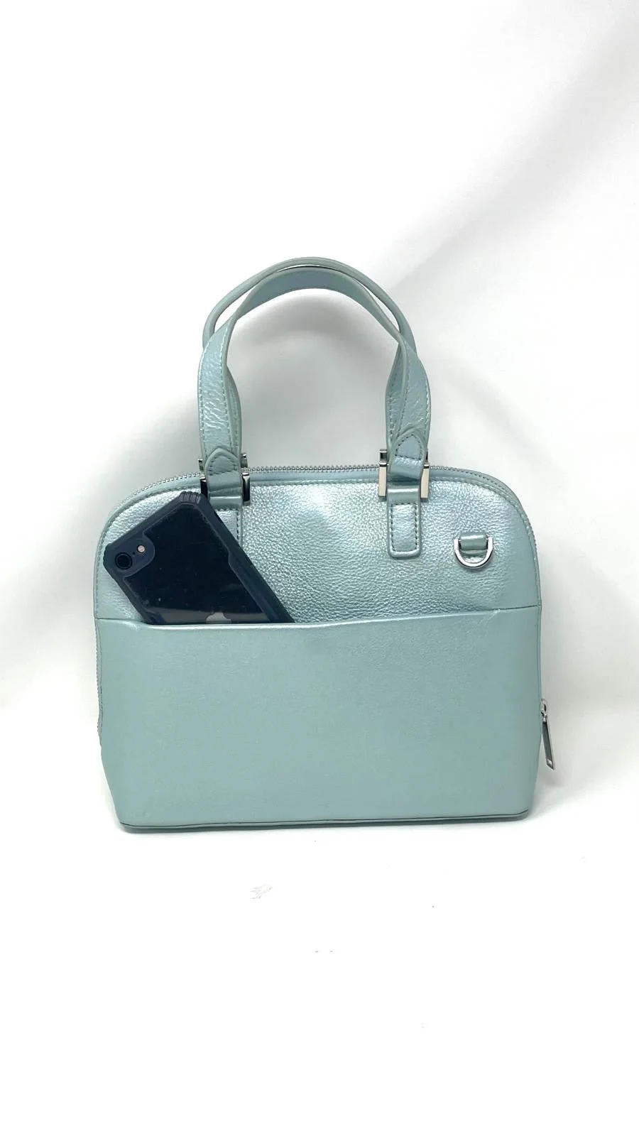 Sac à main en cuir Bleu Céleste, Justine - Image 3