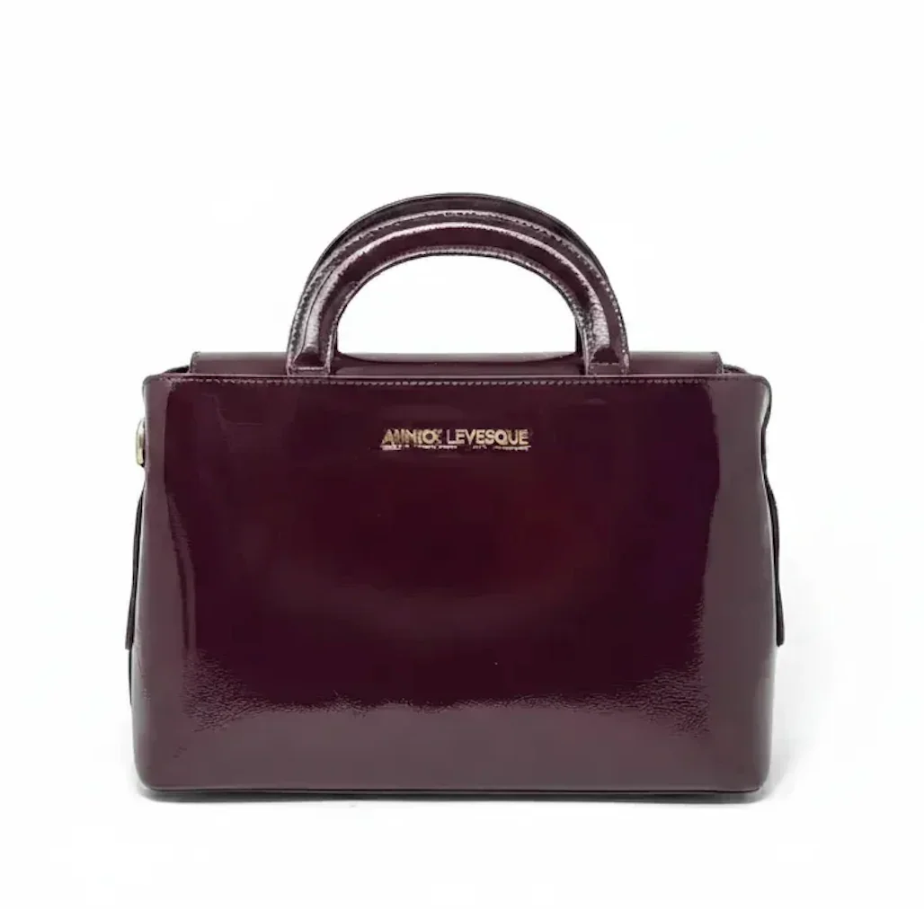 Sac à main en cuir, deux en un, Rouge bordeaux vernis, Clarence moyen