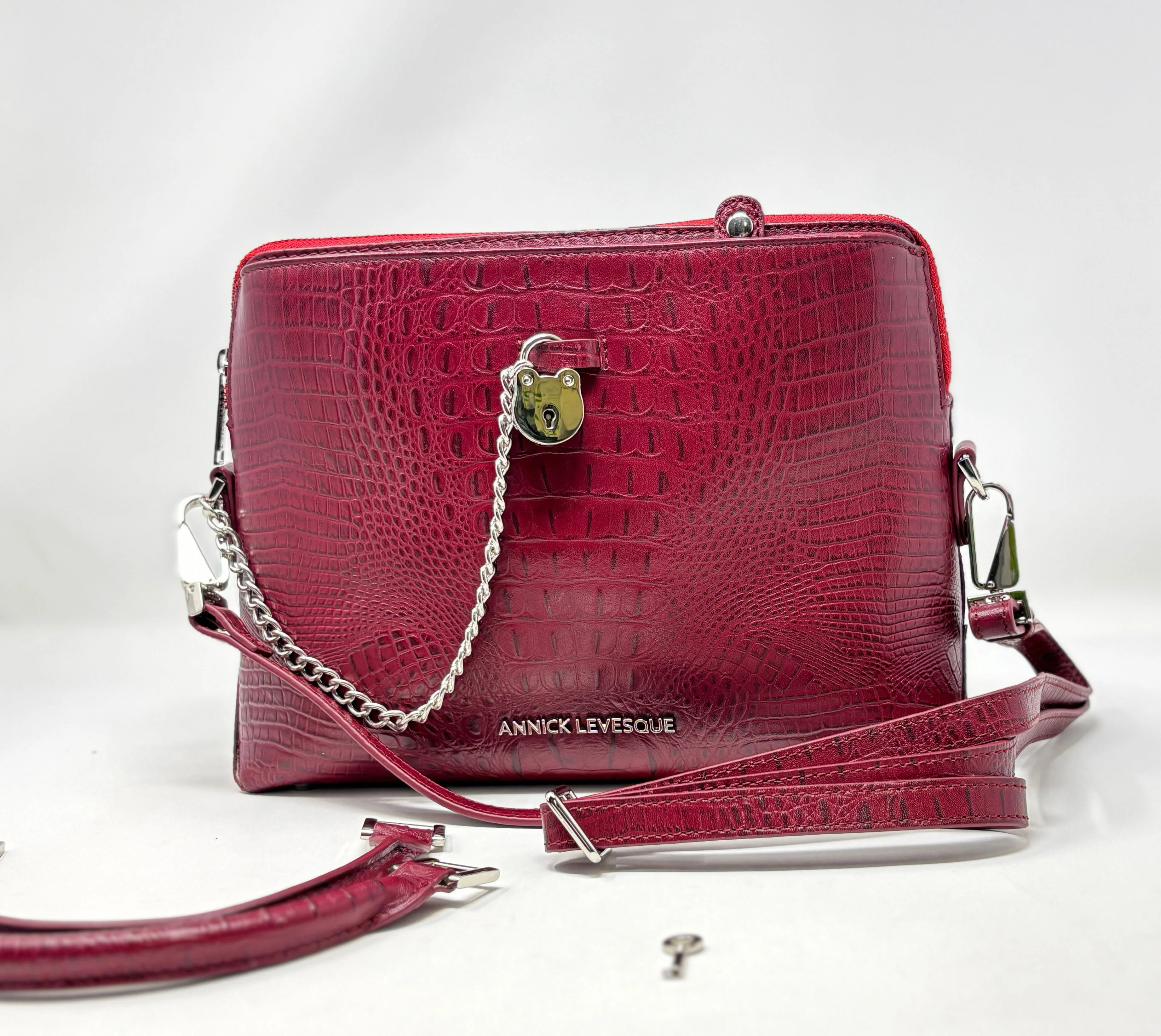 Sac à Main en Cuir Rouge croco, Miranda - Image 3