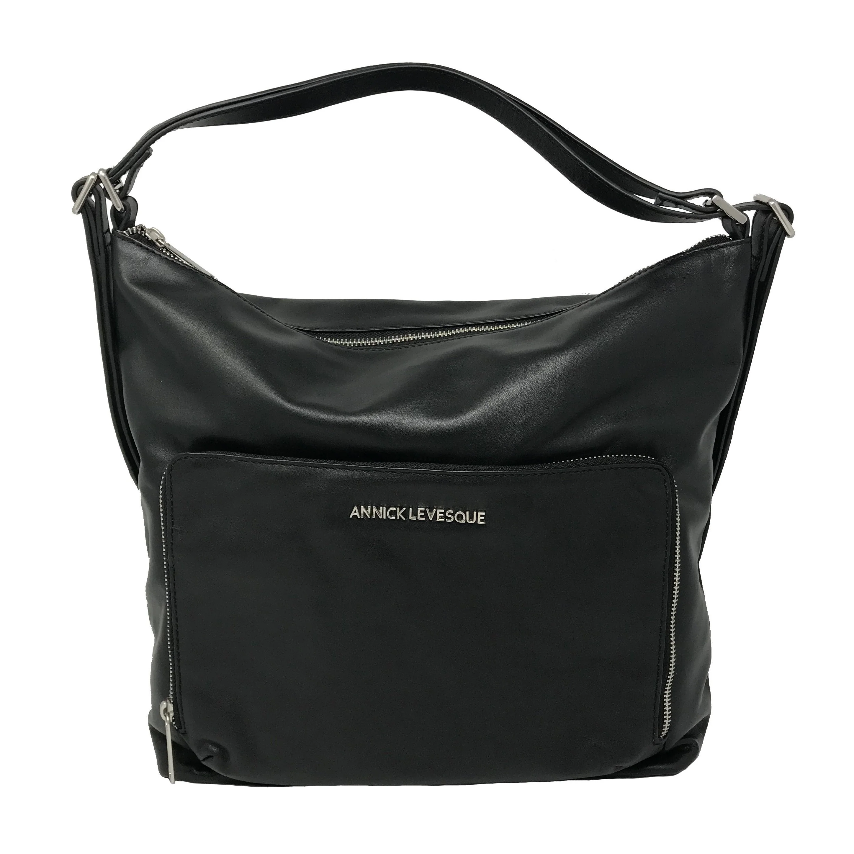 Sac à main en Cuir véritable Transformable Noir - Alexandra - Image 3