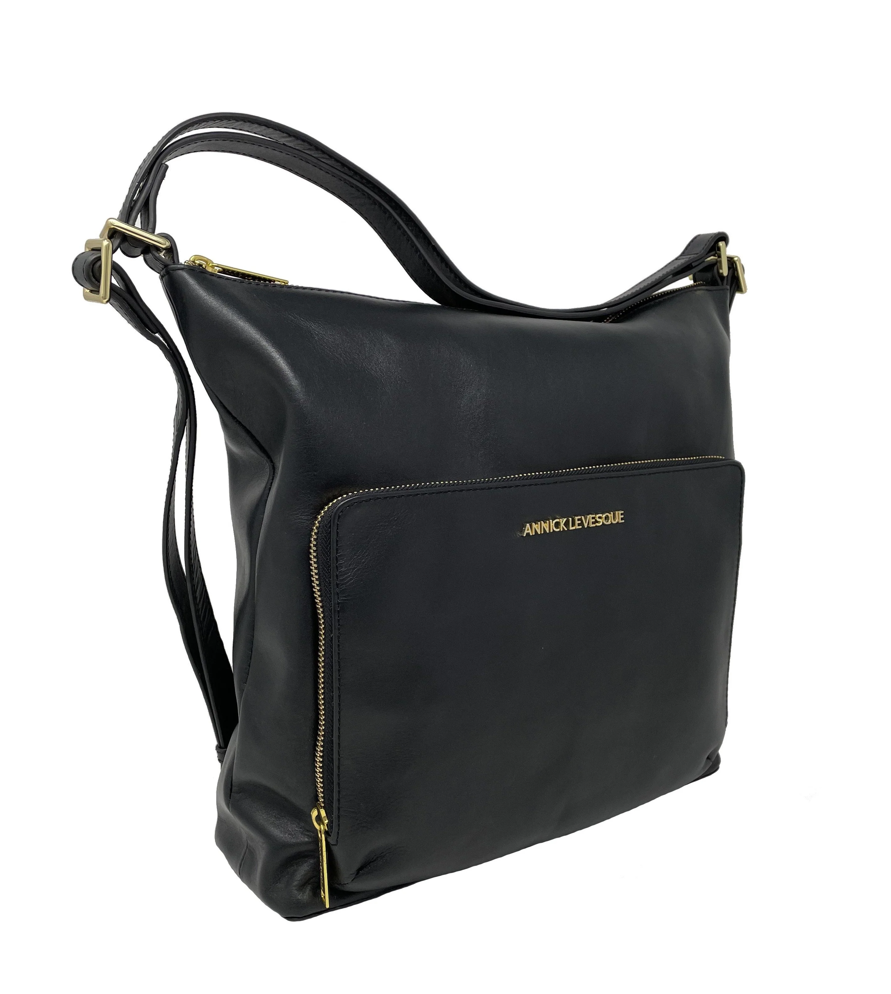 Sac à main en Cuir véritable Transformable Noir - Alexandra - Image 5