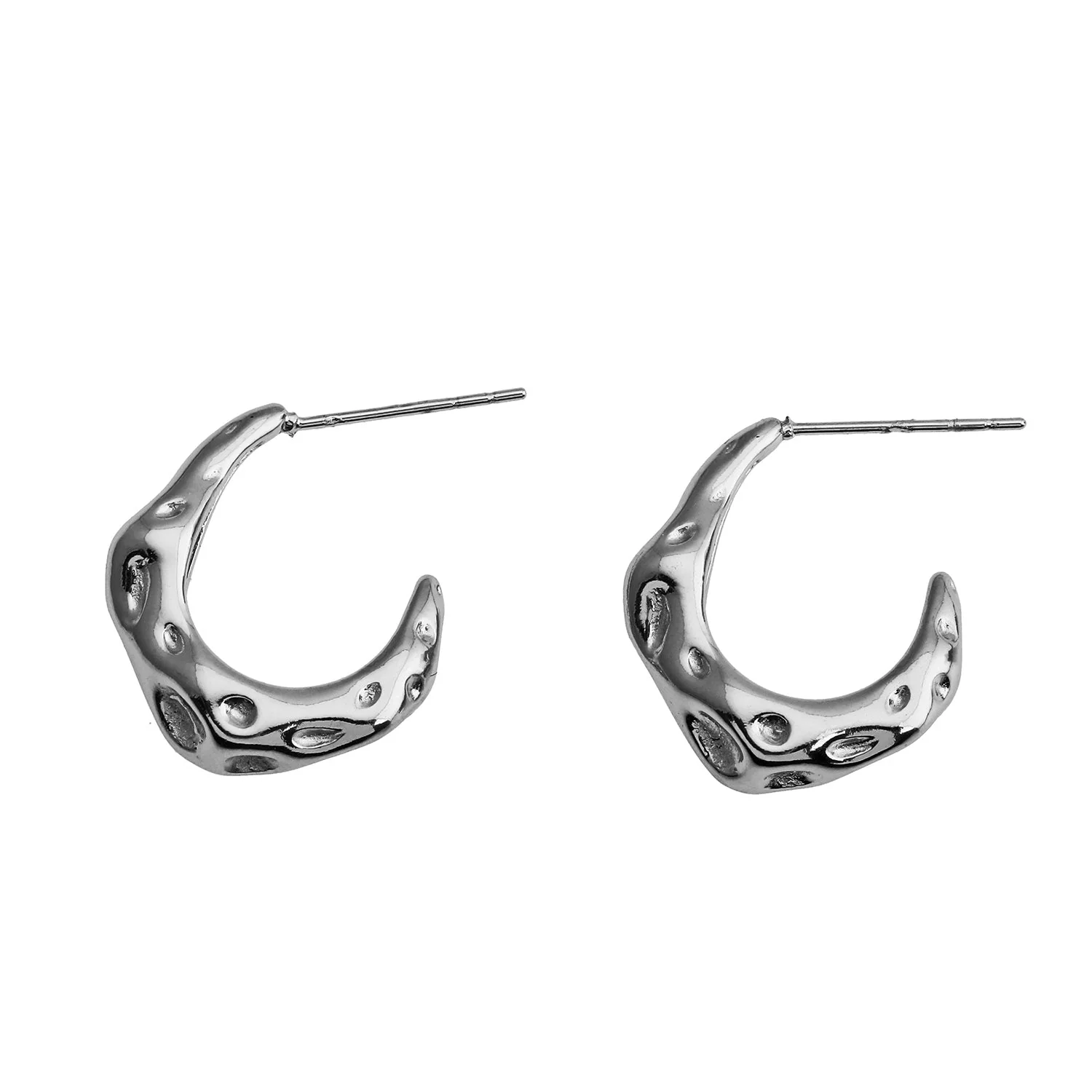 SADE Hammered Finish Mini Hoop Silver Earrings - Image 3