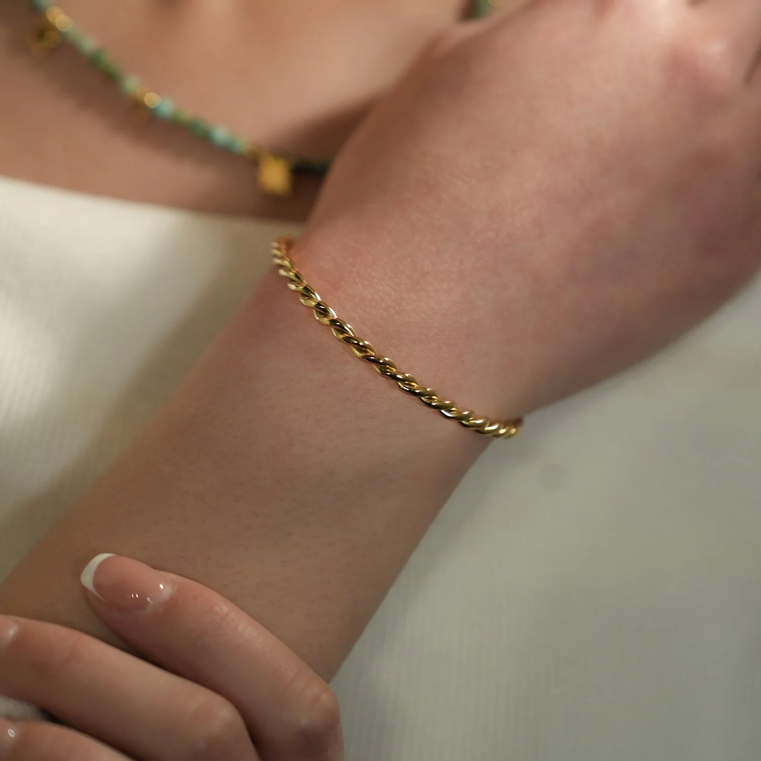 SAFIYA: Twisted Elegance - Adjustable Rope Bracelet with Ball Bead Accents - Image 4