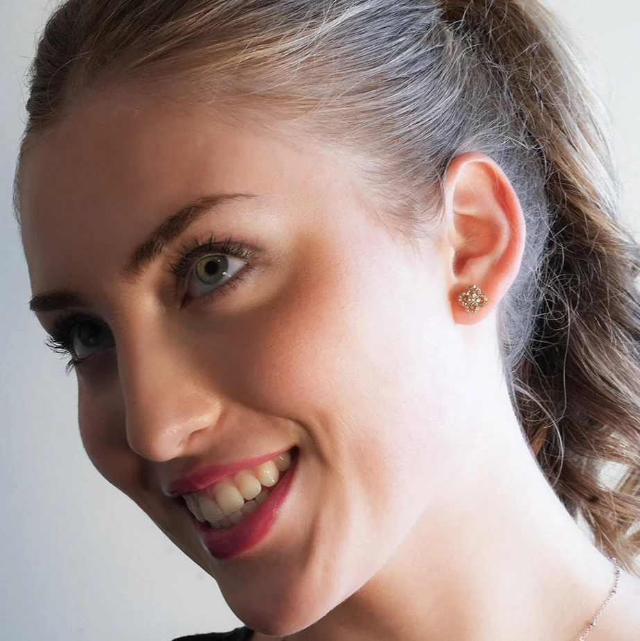 SANIBELL Gold: Clover Shaped Pavé Zirconia Stud Earrings - Image 5
