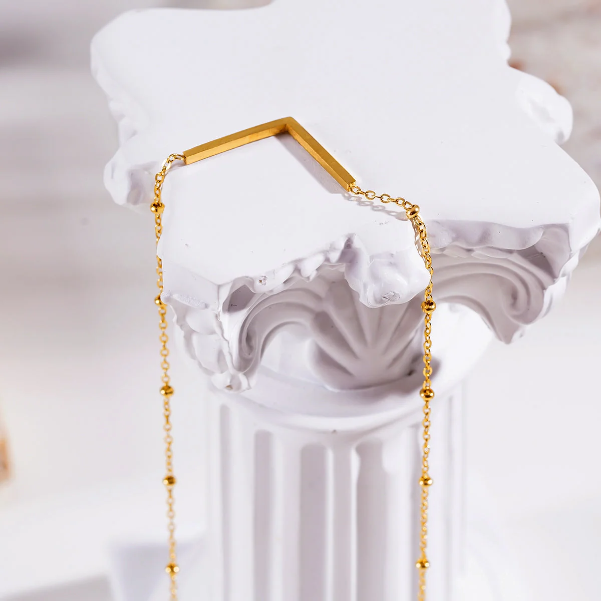 SANITA: Beaded Dainty Chain Anchoring 'V' Shaped Zirconia Embedded Pendant Charm - Image 11
