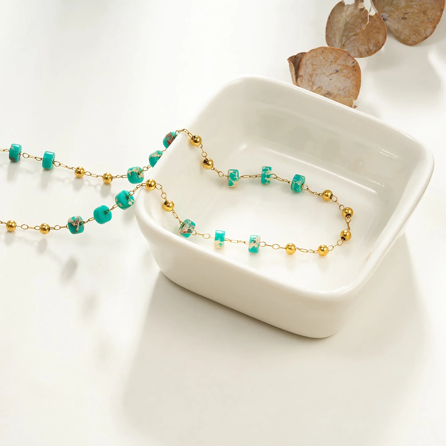 SANTA CRUZ Blue: Gold & Natural Stone Beaded Chain Necklace - Image 6