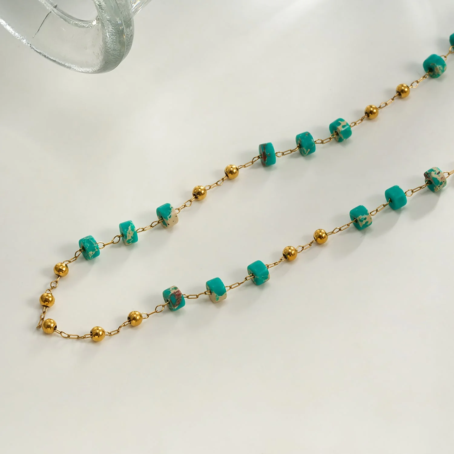 SANTA CRUZ Blue: Gold & Natural Stone Beaded Chain Necklace - Image 7