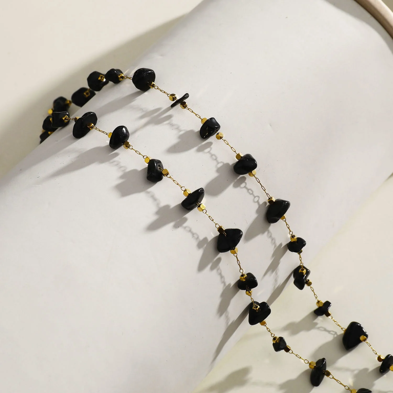SARA Gold Square Mini Beads & Black Natural Stone Necklace - Image 5
