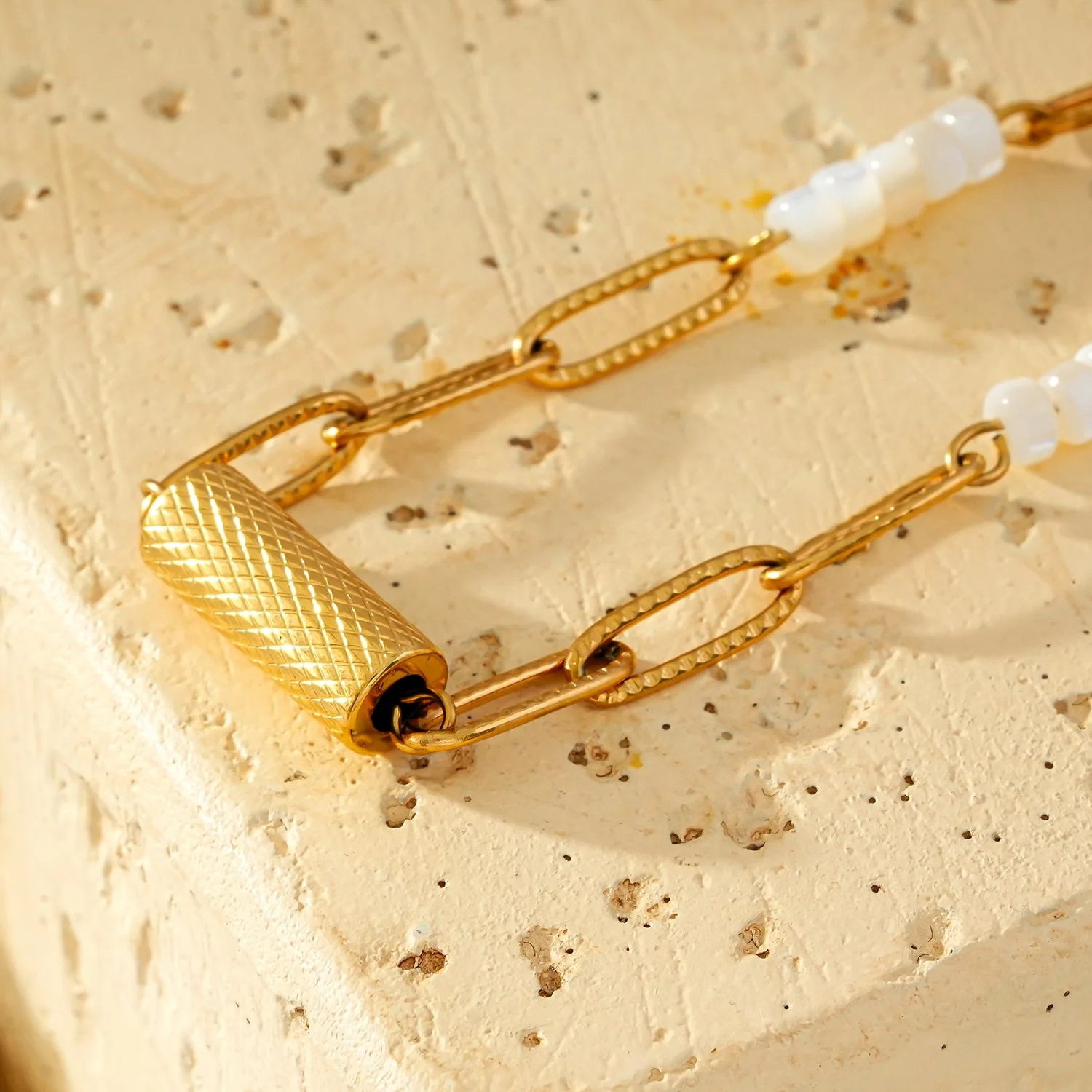 SEDONA Bracelet: Natural Shell & Gold Paper-Clip Chain Combination with an Art Deco Pendent - Image 3