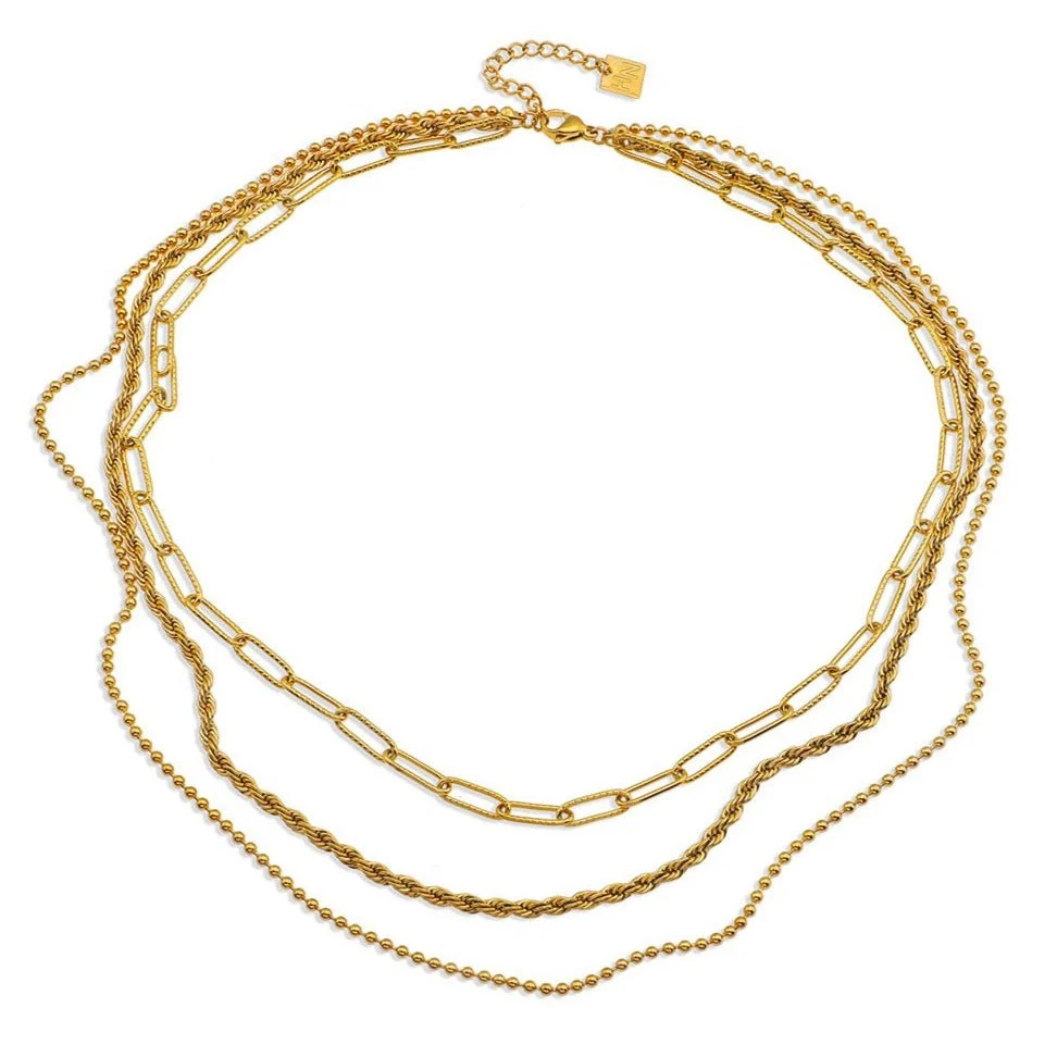 SELENE: Triple Layer Mixed Chain Gold Necklace - Image 2