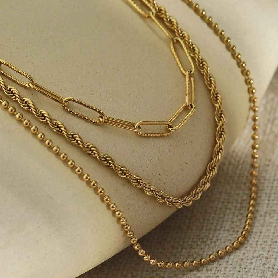 SELENE: Triple Layer Mixed Chain Gold Necklace - Image 4