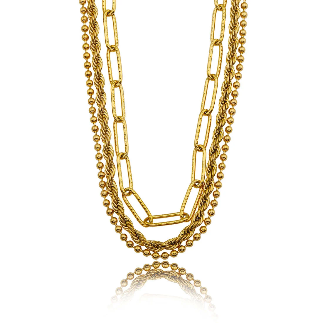 SELENE: Triple Layer Mixed Chain Gold Necklace - Image 5