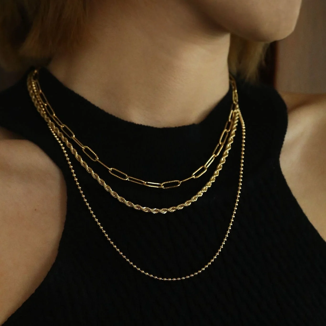 SELENE: Triple Layer Mixed Chain Gold Necklace - Image 6