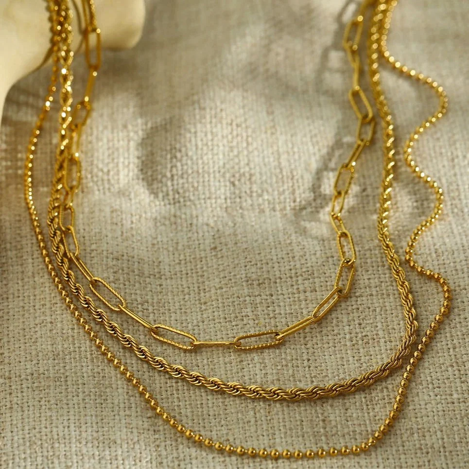 SELENE: Triple Layer Mixed Chain Gold Necklace - Image 7