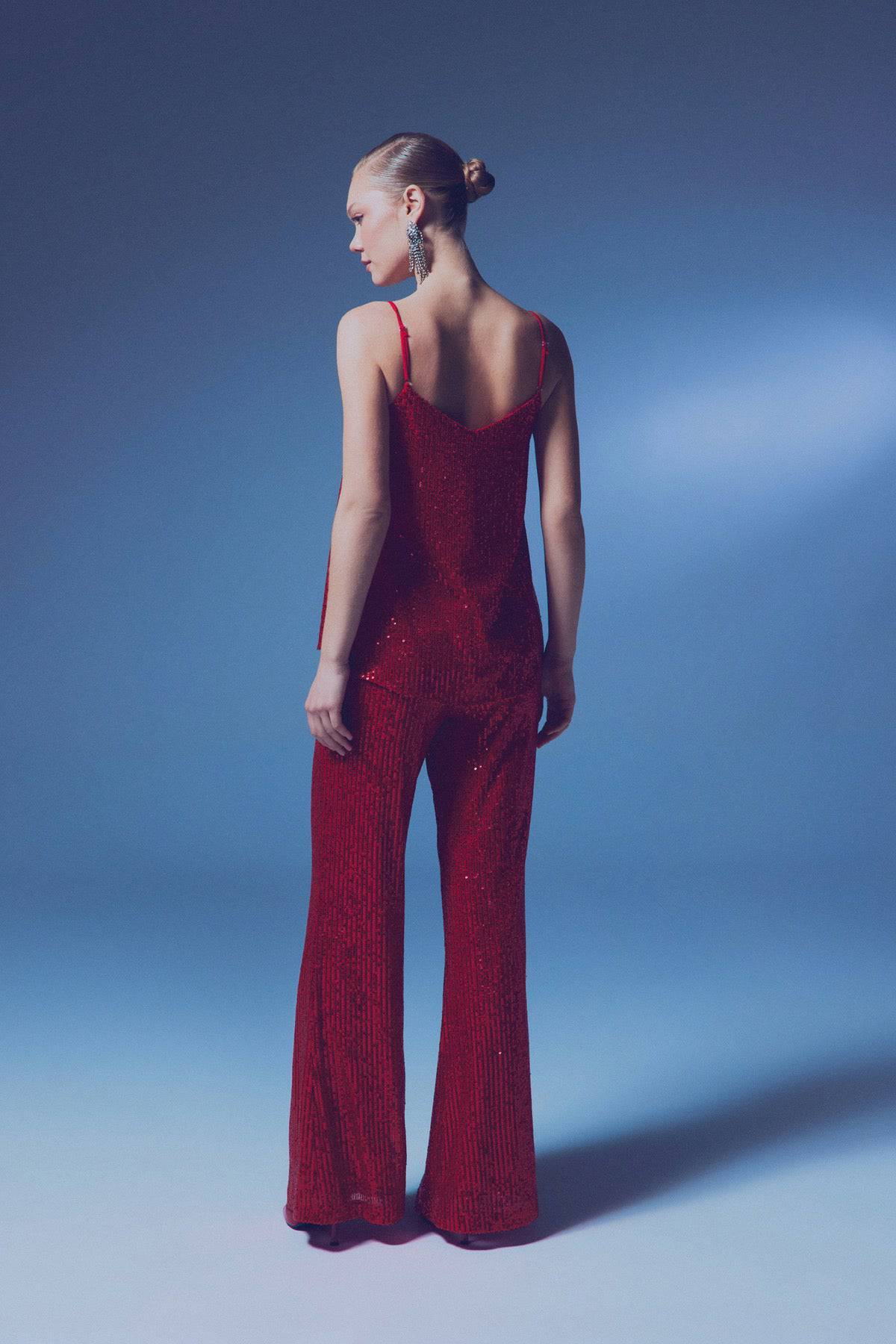 Sequin Spaghetti Strap Camisole - Red - Image 6