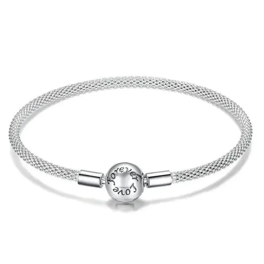 Sterling Silver Mesh Charm Bracelet – “Forever Love” Bead