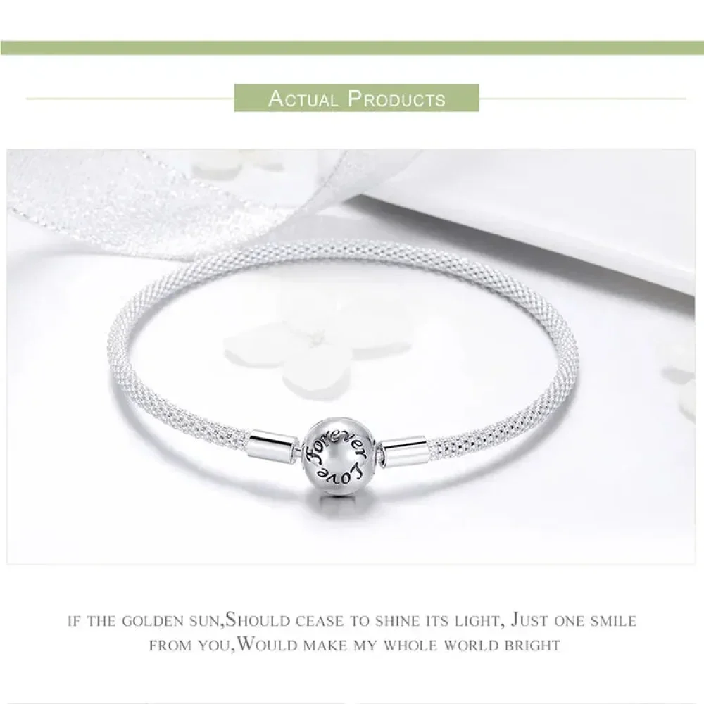 Sterling Silver Mesh Charm Bracelet – “Forever Love” Bead - Image 12